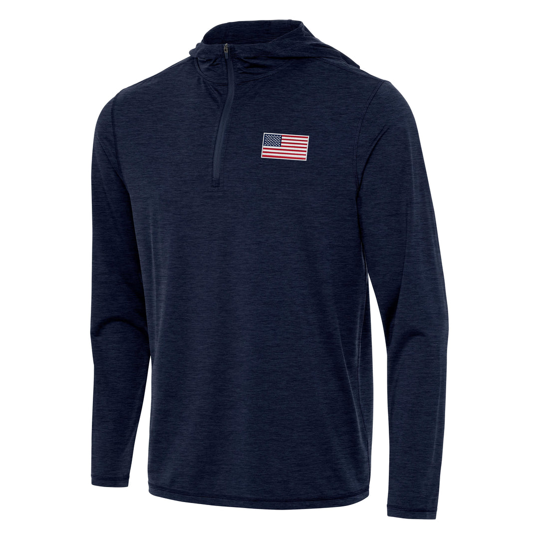 American Flag Men's Tidy 1/4 Zip Pullover Hood (Navy Heather)*