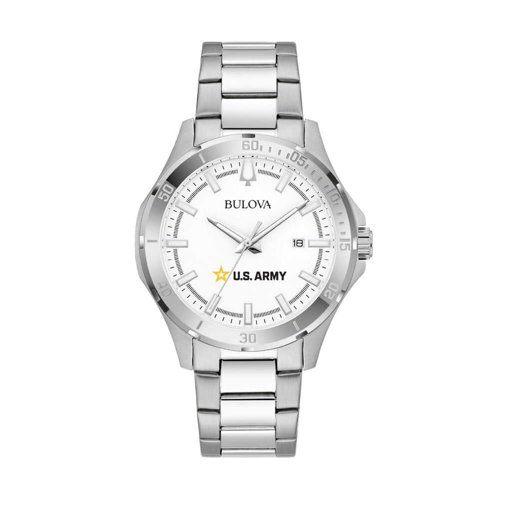 Army Star Bulova Men's Sport Classic Stainless Steel Watch (White Dial)