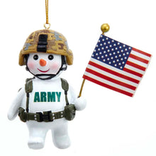 Load image into Gallery viewer, Army Snowman with Flag Ornament