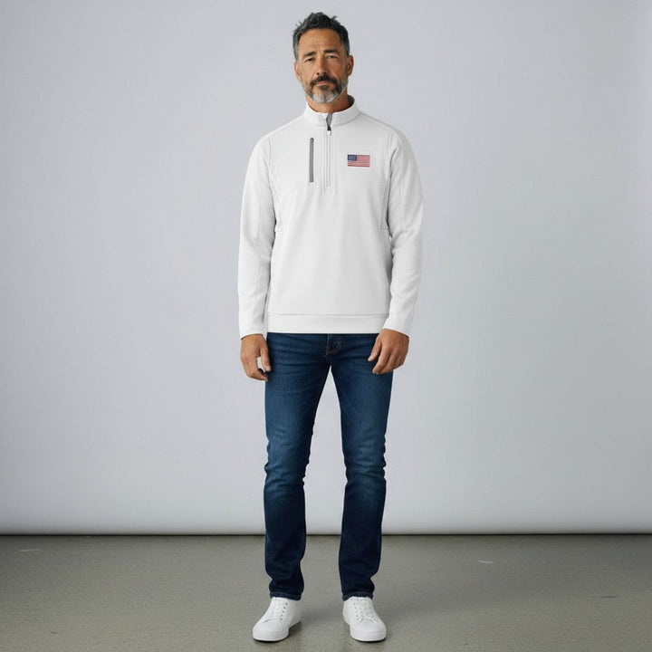 American Flag Men's Generation 1/4 Zip Pullover (White/Silver)*