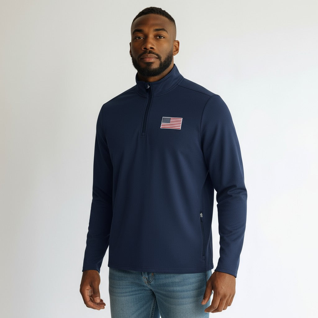 American Flag Men's Perilous 1/4 Zip Pullover (Navy)*