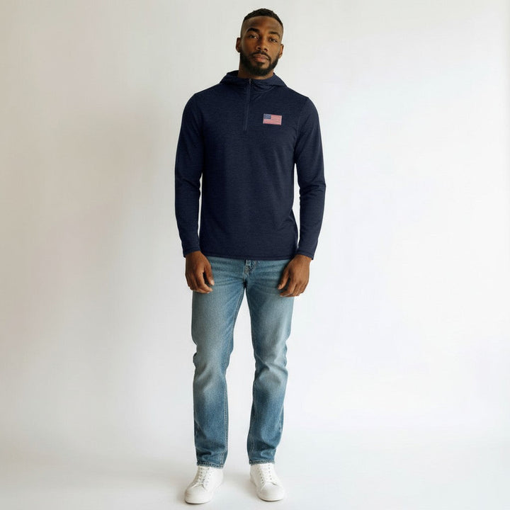 American Flag Men's Tidy 1/4 Zip Pullover Hood (Navy Heather)*