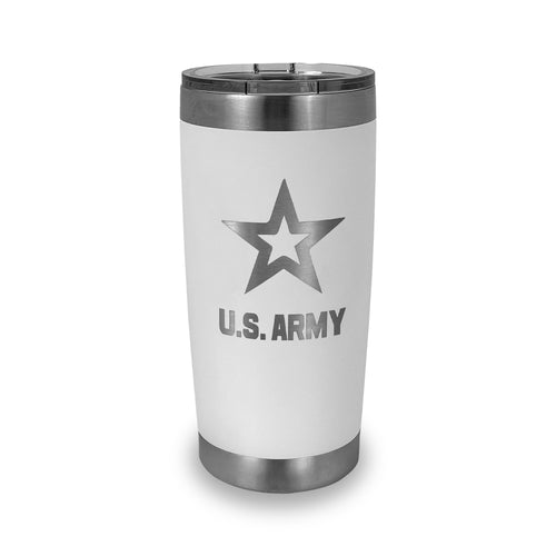 Army Star Stainless Steel Laser Etched 20oz Tumbler (White)