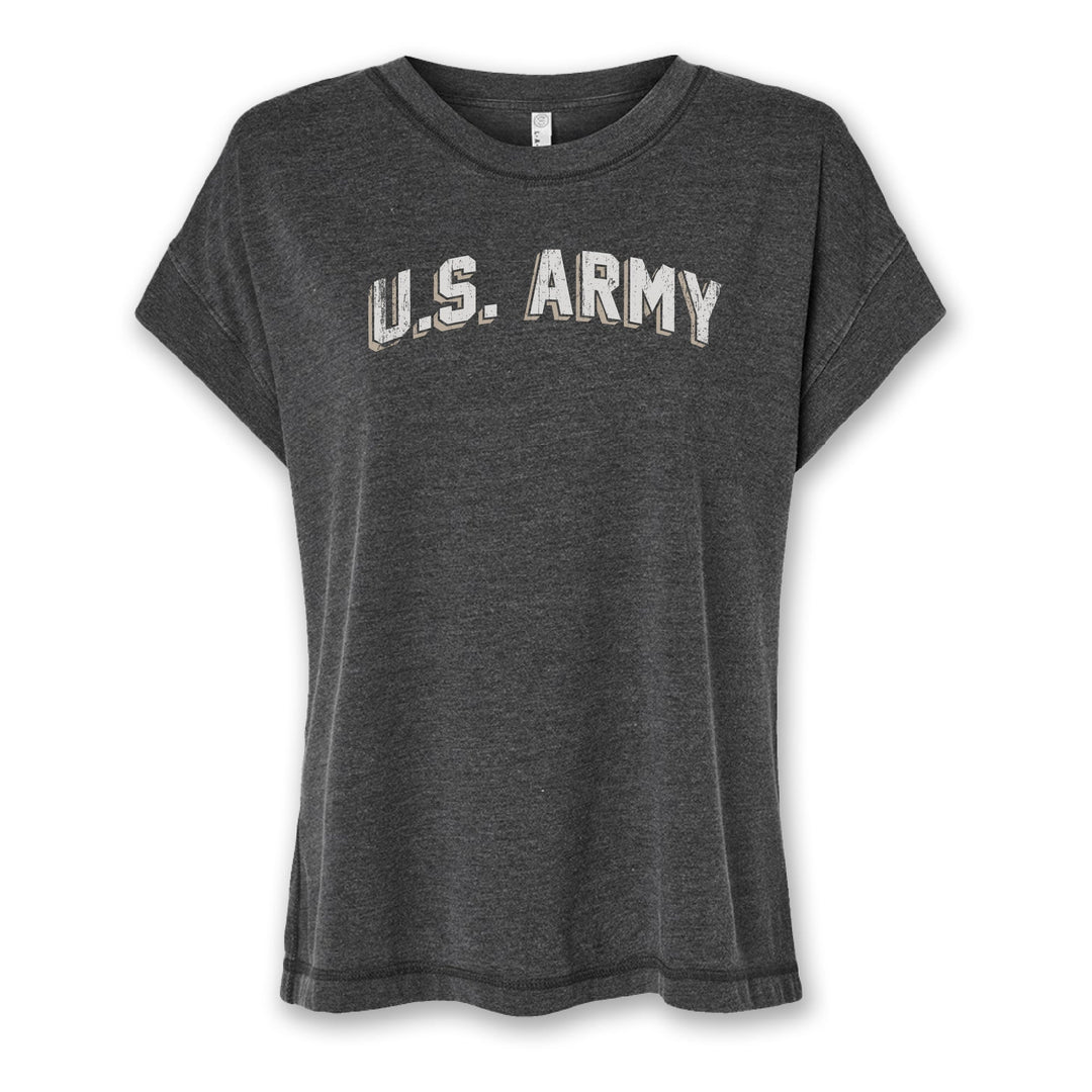 Army Ladies Distressed Arch T-Shirt (Washed Black)