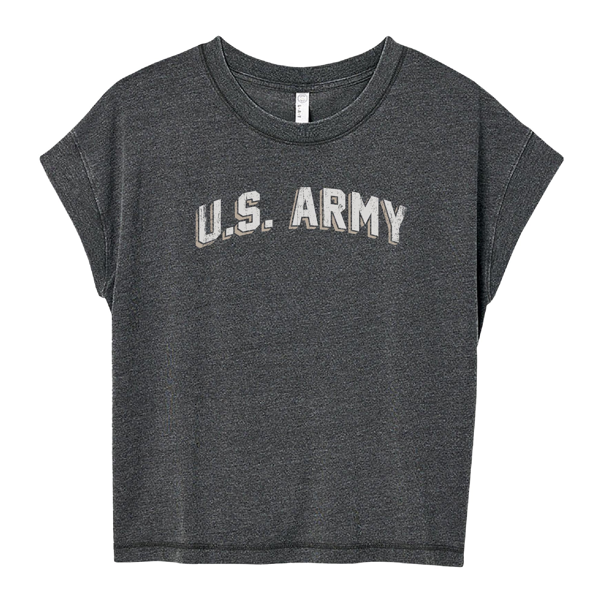 Army Ladies Distressed Arch T-Shirt (Washed Black)