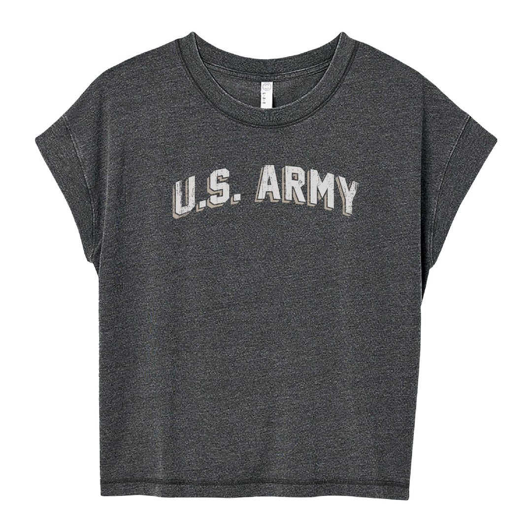 Army Ladies Distressed Arch T-Shirt (Washed Black)