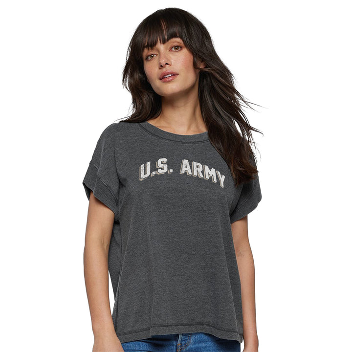 Army Ladies Distressed Arch T-Shirt (Washed Black)