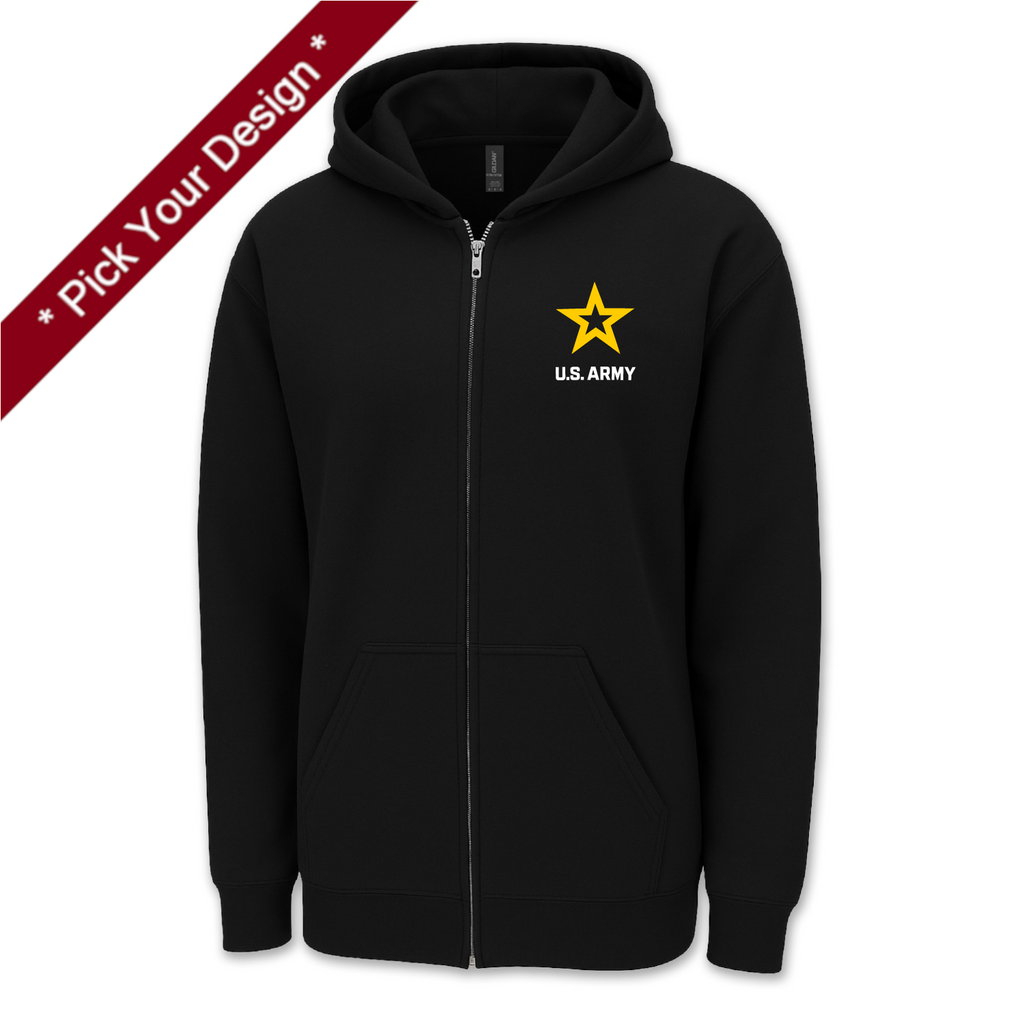 Pick Your Design Army Full Zip Hooded Sweatshirt (Black)