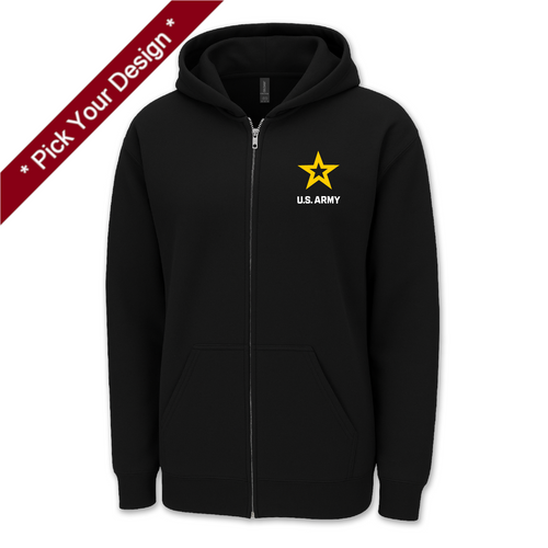 Pick Your Design Army Full Zip Hooded Sweatshirt (Black)