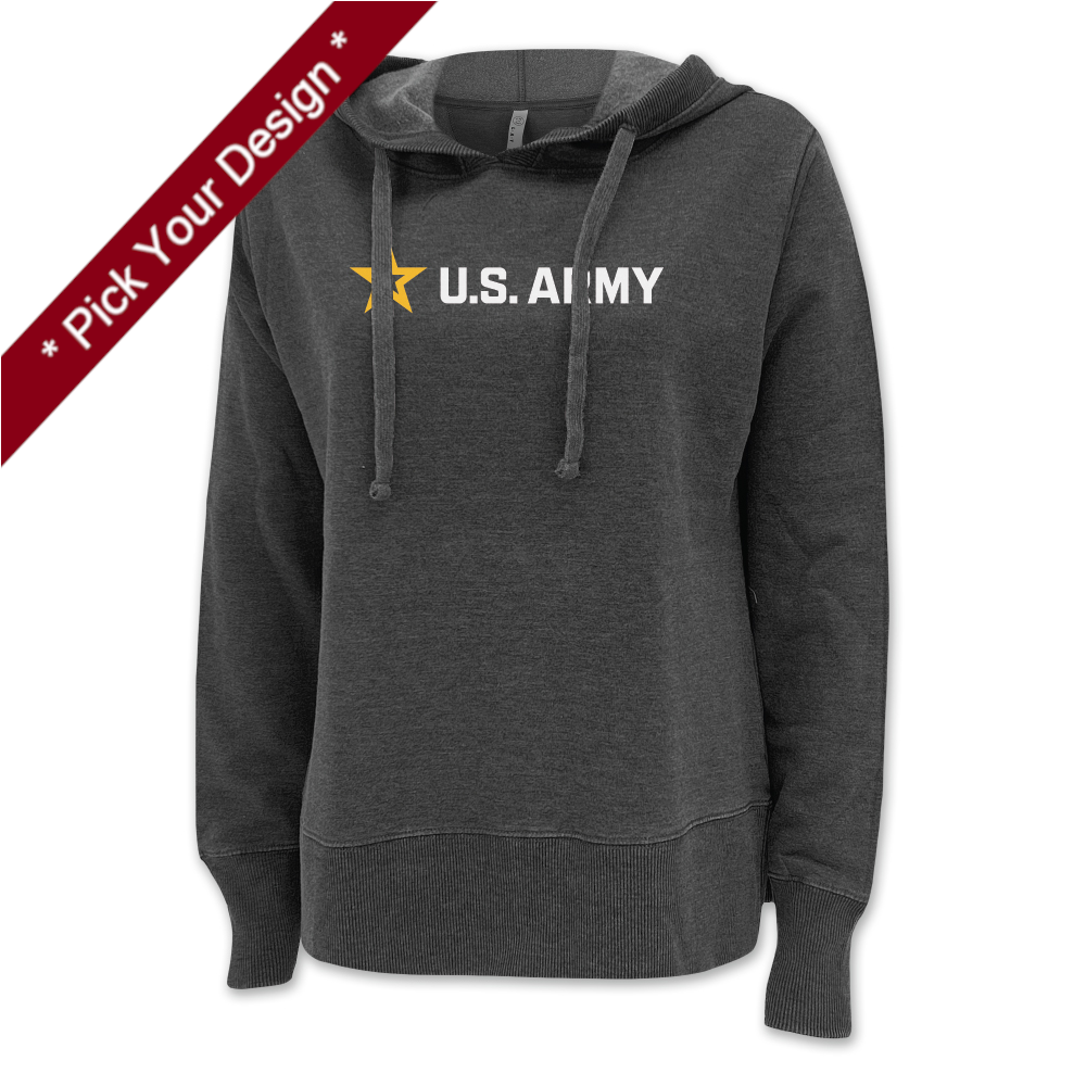 Pick Your Design Army Ladies Hooded Sweatshirt (Washed Black)