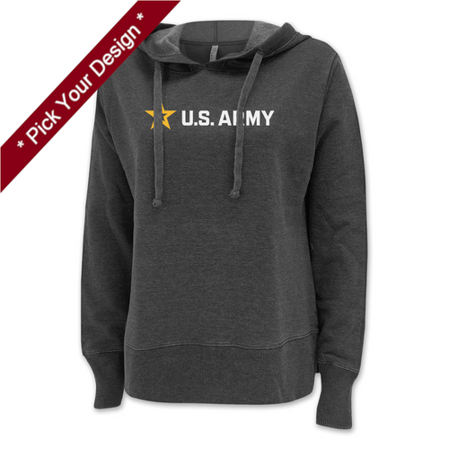 Pick Your Design Army Ladies Hooded Sweatshirt (Washed Black)
