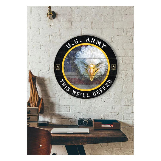 Army Flag With Eagle Indoor Wood Circle Sign (20x20)