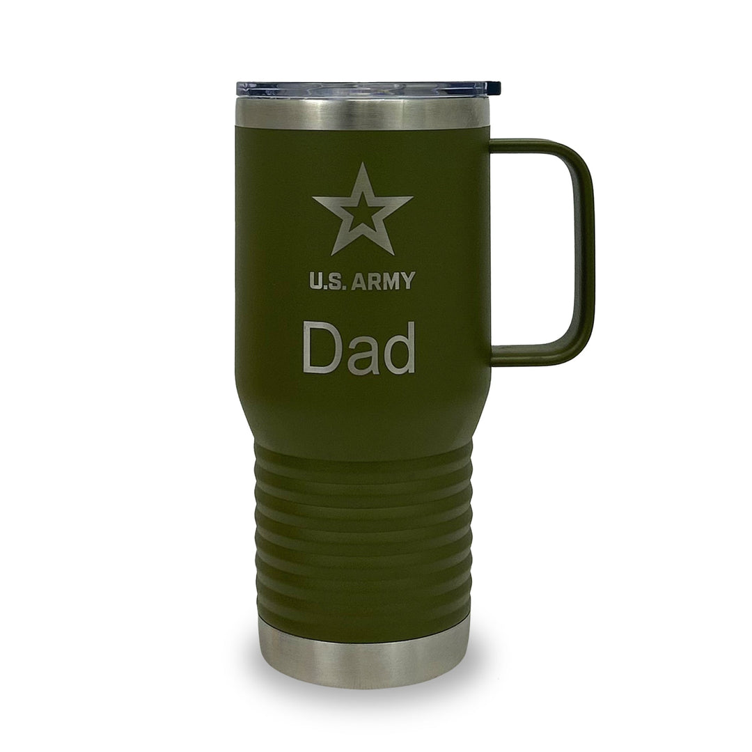 Army Dad 20oz Handled Travel Mug (Military Green)