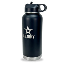 Load image into Gallery viewer, Army Star Stainless Steel Laser Etched 32oz Water Bottle (Black)