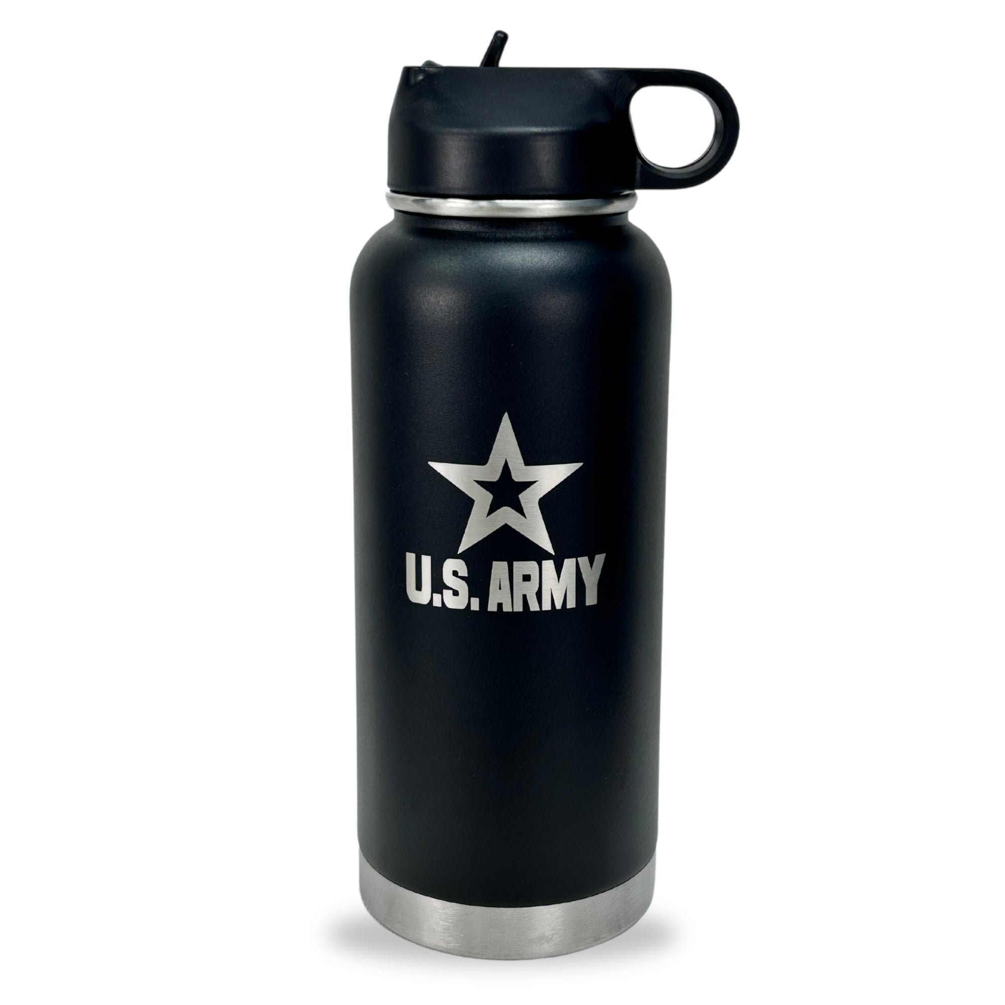 Army Star Stainless Steel Laser Etched 32oz Water Bottle (Black)