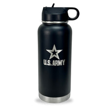 Load image into Gallery viewer, Army Star Stainless Steel Laser Etched 32oz Water Bottle (Black)