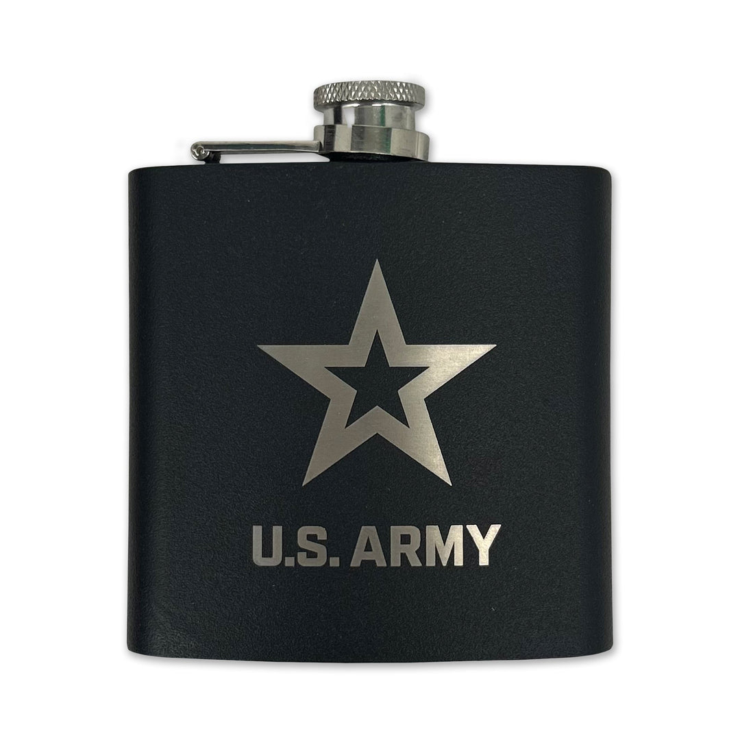 Army Star 6oz Laser Etched Stainless Flask (Black)