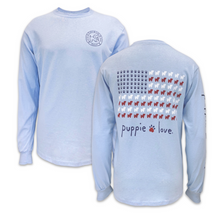 Load image into Gallery viewer, Puppie Love USA Flag Long Sleeve T-Shirt (Light Blue)