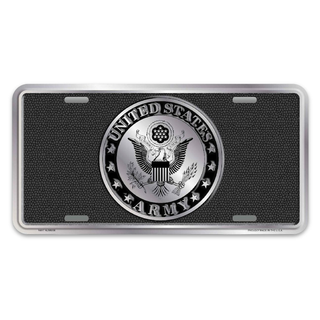 Embossed American Flag License Plate: Laser Etched Navy Logo Embossed American Flag License Plate: Laser Etched Navy Logo