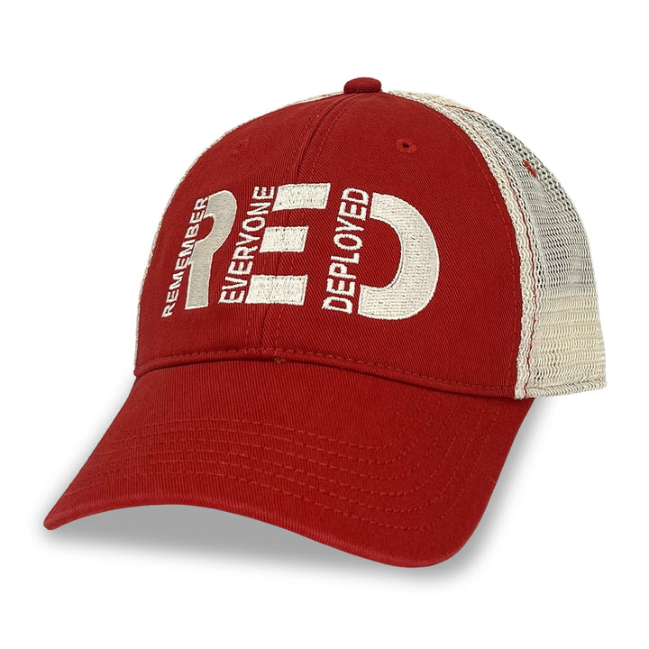 Remember Everyone Deployed Relaxed Twill Trucker Hat (Red)