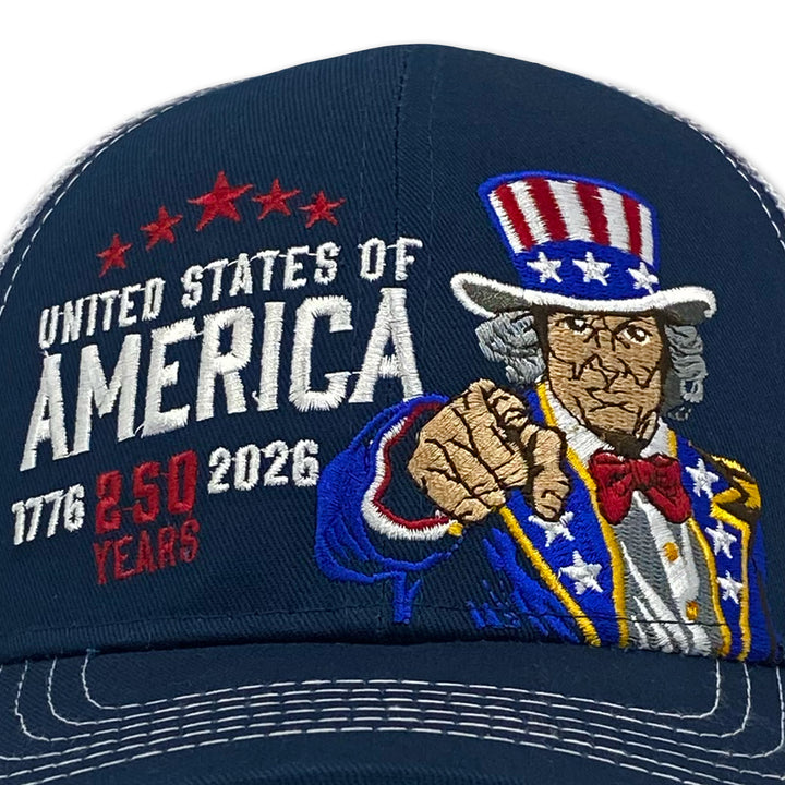 United States Of America Uncle Sam 250 Years Mesh Back Hat (Navy/White)