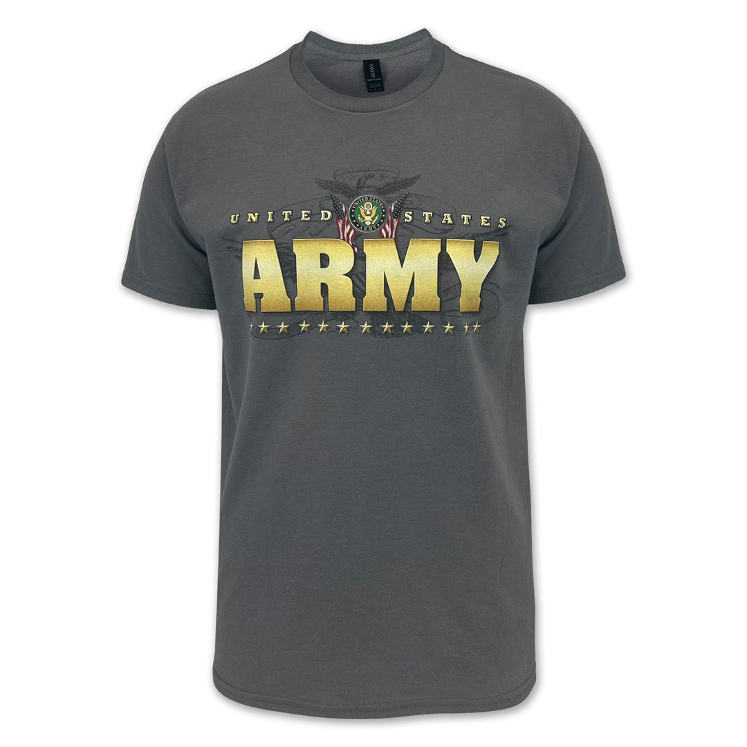 United States Army Gold Flags T-Shirt (Charcoal)