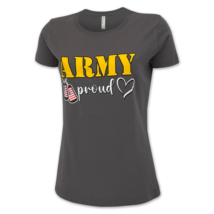 Army Proud Ladies Dog Tag T-Shirt (Charcoal)