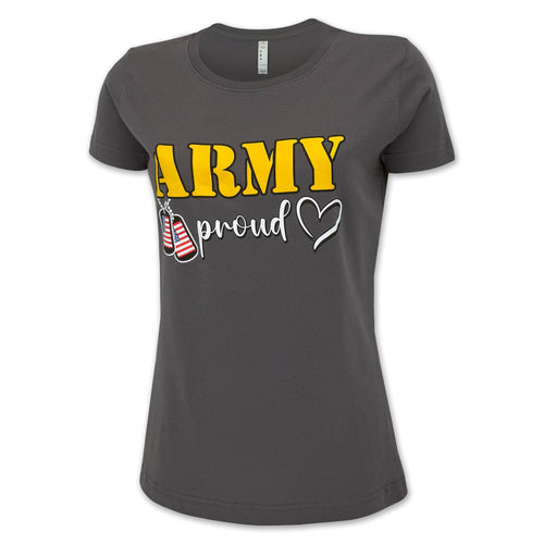 Army Proud Ladies Dog Tag T-Shirt (Charcoal)