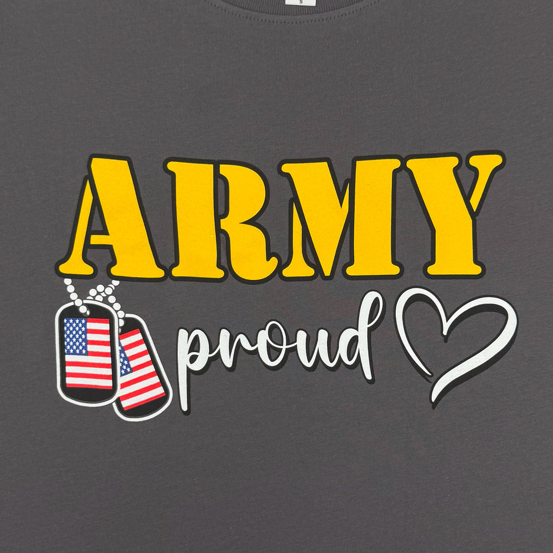 Army Proud Ladies Dog Tag T-Shirt (Charcoal)