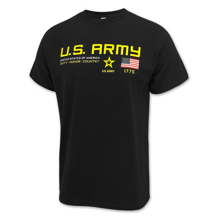 U.S. Army Flag Icon Duty Honor Country T-Shirt (Black)