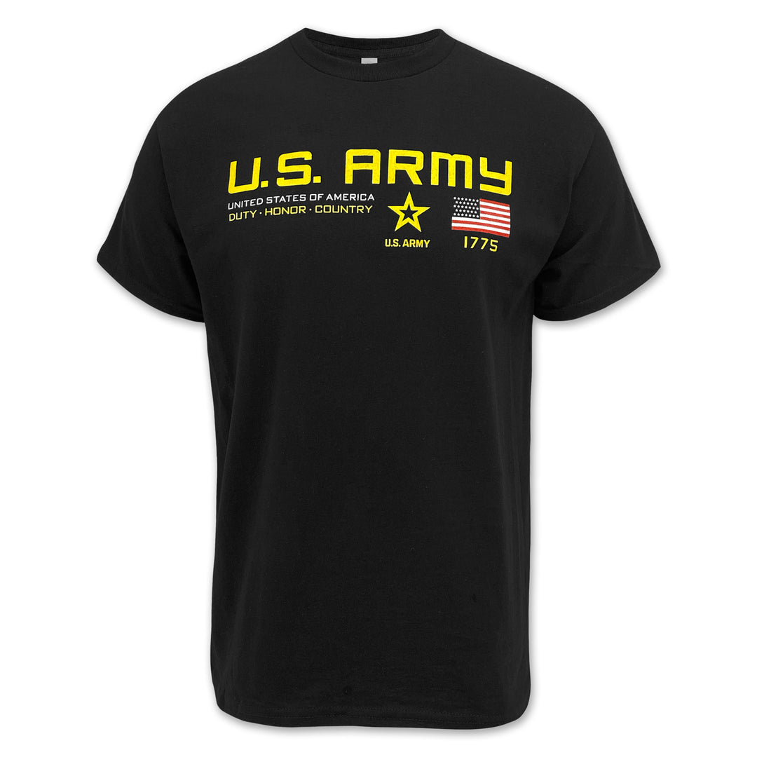 U.S. Army Flag Icon Duty Honor Country T-Shirt (Black)