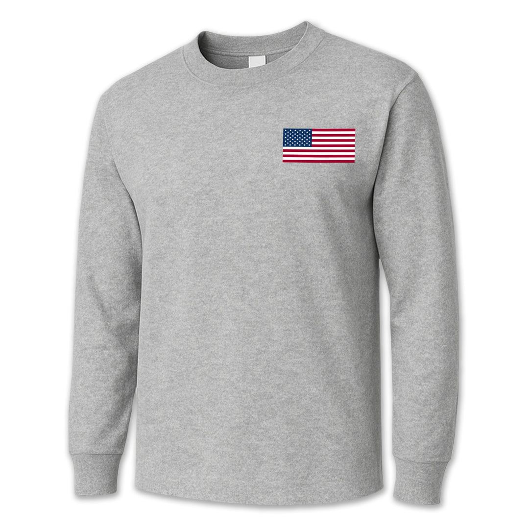 USA Flag Left Chest Long Sleeve T-Shirt