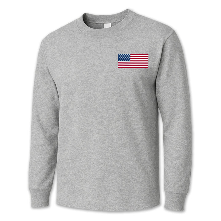 USA Flag Left Chest Long Sleeve T-Shirt
