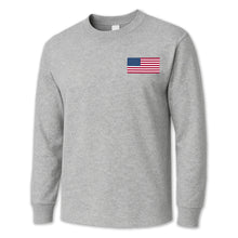 Load image into Gallery viewer, USA Flag Left Chest Long Sleeve T-Shirt