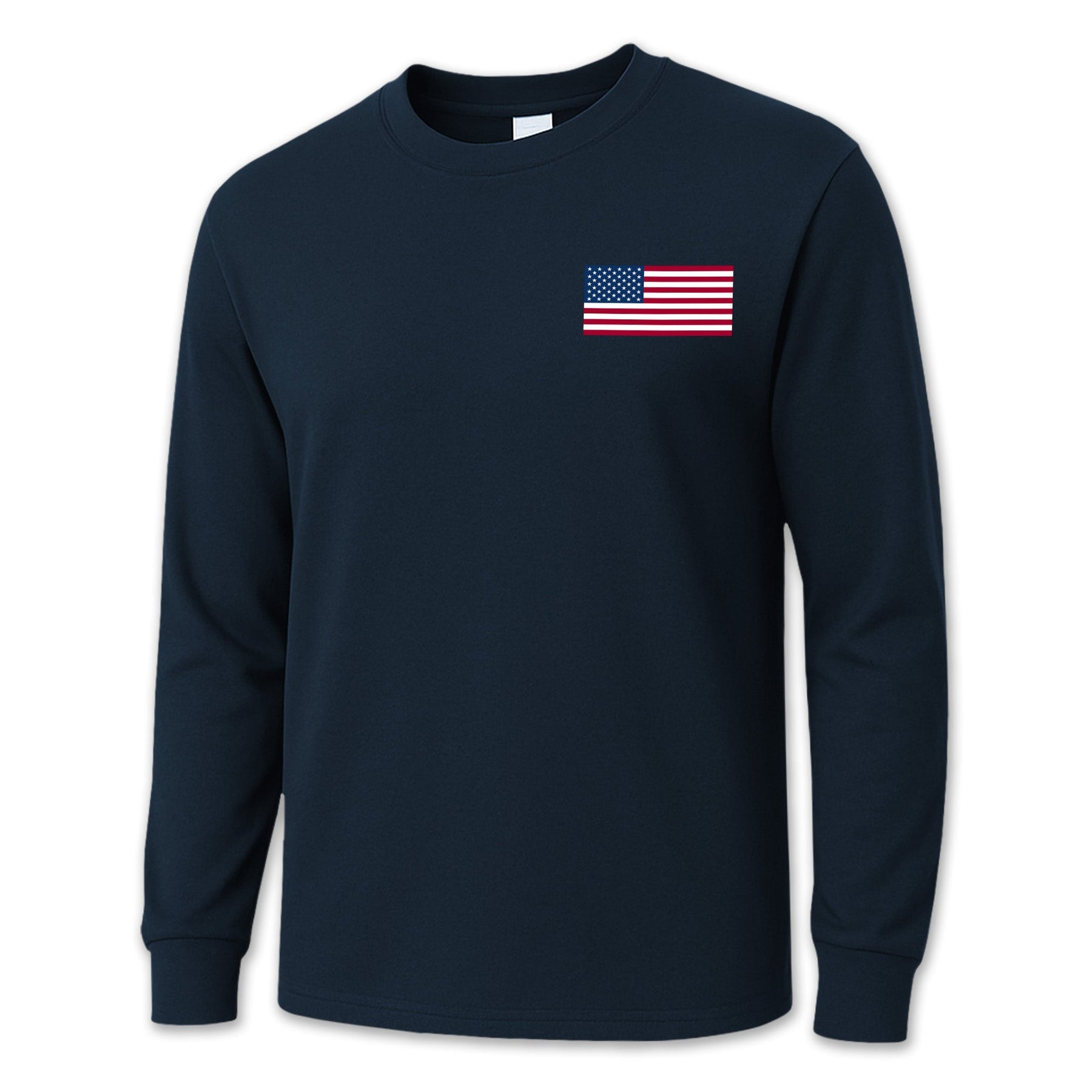 USA Flag Left Chest Long Sleeve T-Shirt Grey / XL