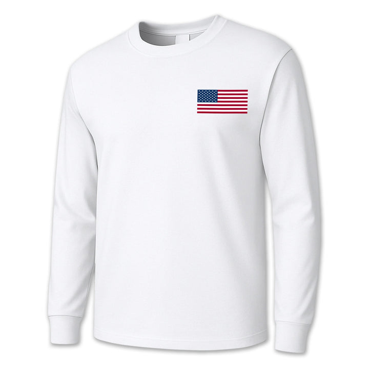 USA Flag Left Chest Long Sleeve T-Shirt
