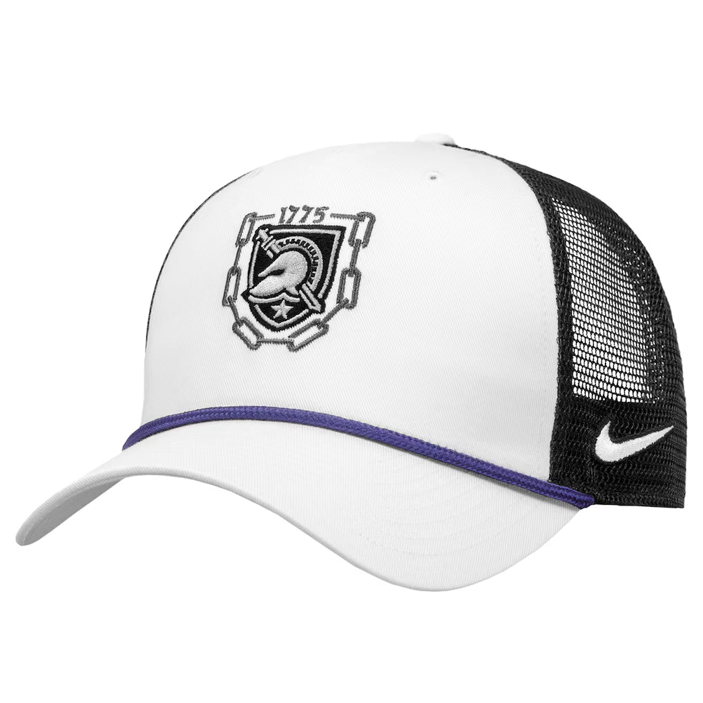Army Nike 2025 Rivalry Logo Rise Visor Rope Trucker Hat (White)