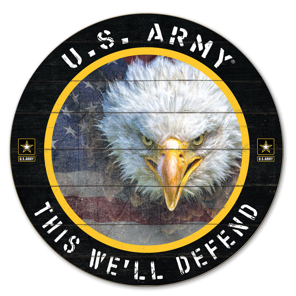 Army Flag With Eagle Indoor Wood Circle Sign (20x20)