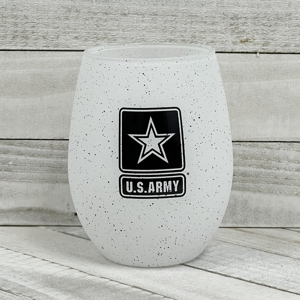 Army Star 15oz Speckled Stemless Wine Glass (White)