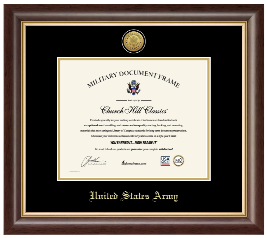 United States Army Gold Engraved Hampshire Certificate Frame (Horizontal)