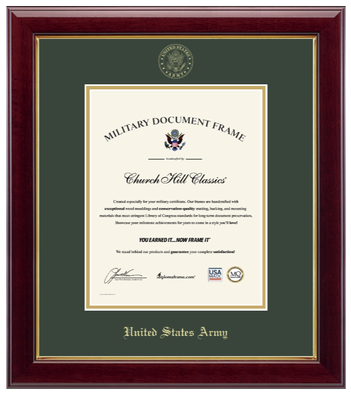 United States Army Gold Embossed Gallery Certificate Frame (Vertical)