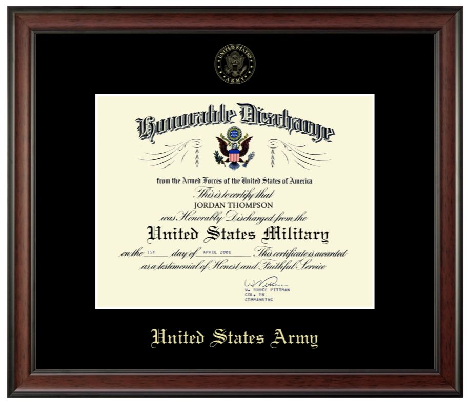 United States Army Honorable Discharge Certificate Frame (Horizontal)