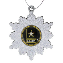 Load image into Gallery viewer, Army Star White Glitter Pewter Snowflake Ornament (2.5&quot;)