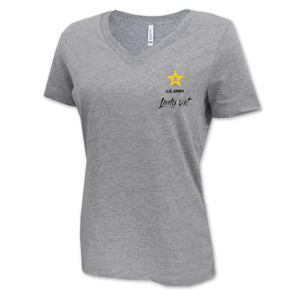 Army Lady Vet Left Chest Ladies V-Neck T-Shirt