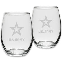 Load image into Gallery viewer, Army Star Set of Two 21oz Stemless Wine Glasses (Clear)*