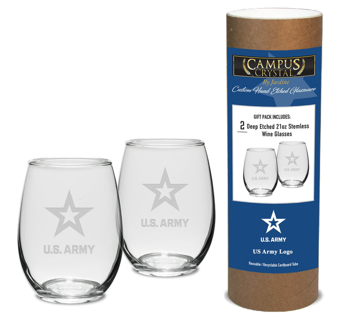 Army Star Set of Two 21oz Stemless Wine Glasses (Clear)*